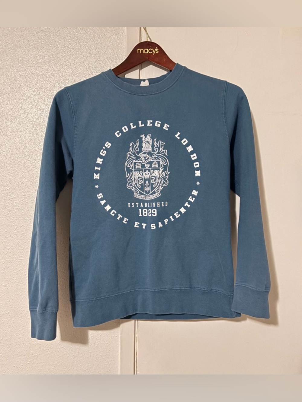 White Font Kings College London 1829 Blue Crewneck Long Sleeve Sweatshirt